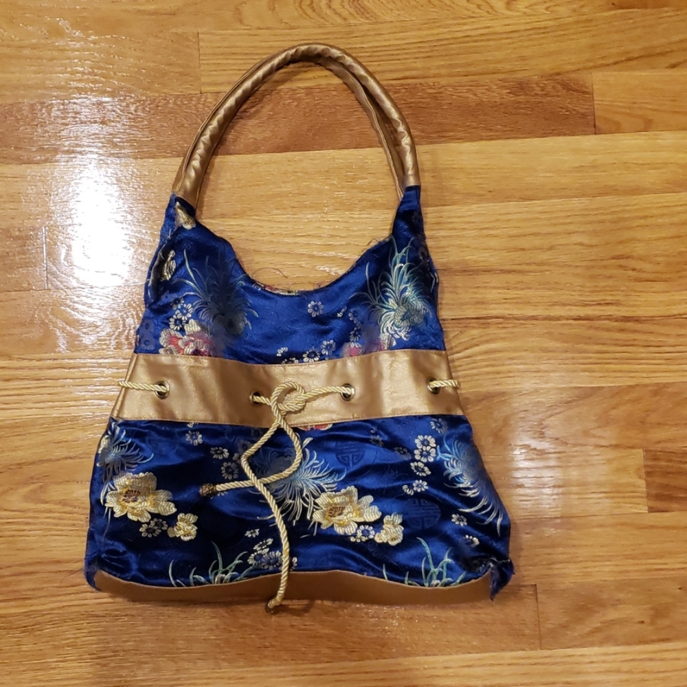 Unique Oriental blue hobo shoulder bag